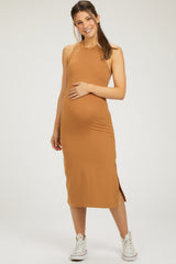 Camel Sleeveless Racerback Bodycon Maternity Dress