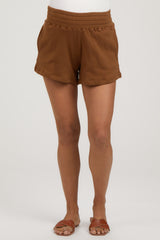 Brown Fleece Maternity Shorts