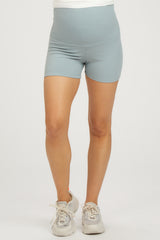 Light Blue Ribbed Maternity Shorts