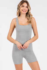 Heather Grey Ribbed Square Neck Sleeveless Maternity Romper