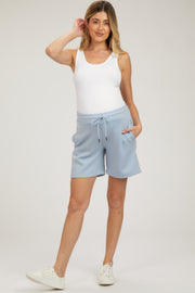 Light Blue Drawstring Maternity Shorts