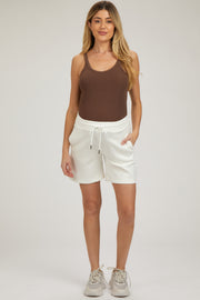 Cream Drawstring Maternity Shorts