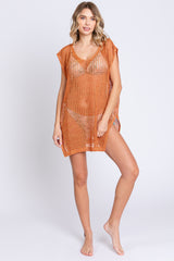 Orange Crochet Coverup Mini Dress