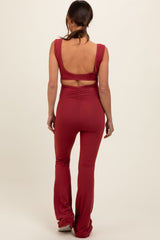 Rust Open Back Ruched Sleeveless Maternity Jumpsuit