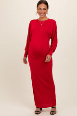 Red Long Sleeve Open Back Maternity Maxi Dress