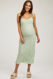 Lime Floral Sleeveless Maternity Midi Dress