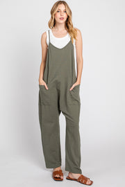 Olive Knit Front Pocket Overall