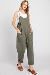 Olive Knit Front Pocket Overall