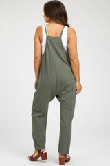 Olive Knit Front Pocket Maternity Overall