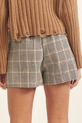 Black Cream Houndstooth Wrap Decorative Button Skort