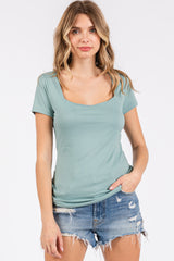 Light Olive Square Neck Short Sleeve Maternity Top