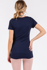 Navy Blue Square Neck Short Sleeve Top