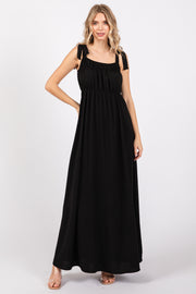 Black Square Neck Shoulder Tie Maxi Dress