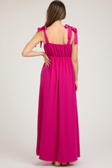 Fuchsia Square Neck Shoulder Tie Maternity Maxi Dress