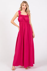 Fuchsia Square Neck Shoulder Tie Maternity Maxi Dress