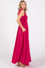 Fuchsia Square Neck Shoulder Tie Maxi Dress