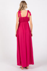 Fuchsia Square Neck Shoulder Tie Maxi Dress