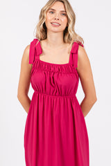 Fuchsia Square Neck Shoulder Tie Maxi Dress