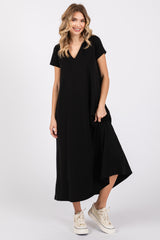 Black Fleece Hooded Maternity Midi Dress