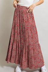 Red Floral Tiered Maxi Skirt