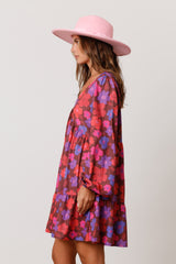 Brown Floral V-Neck Long Sleeve Dress