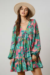 Green Floral V-Neck Ruffle Hem Maternity Dress