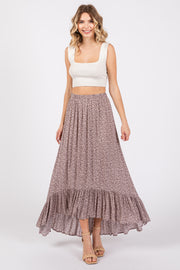 Mauve Floral Ruffle Hi-Low Maxi Skirt