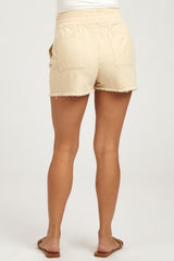 Beige Raw Hem Drawstring Maternity Shorts