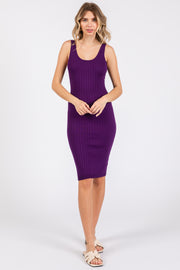 Purple Rib Knit Sleeveless Dress