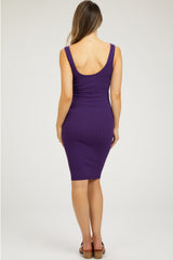 Purple Rib Knit Sleeveless Maternity Dress