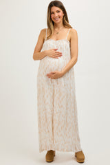 Taupe Printed Sleeveless Maternity Jumpsuit