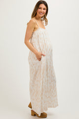 Taupe Printed Sleeveless Maternity Jumpsuit