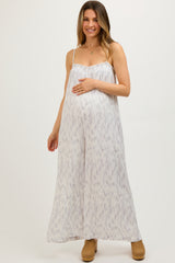 Grey Printed Wide Leg Sleeveless Maternity Jumpsuit