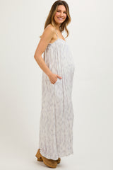 Grey Printed Wide Leg Sleeveless Maternity Jumpsuit