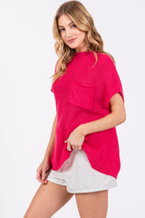 Fuchsia Knit Pocket Front Top