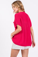 Fuchsia Knit Pocket Front Top