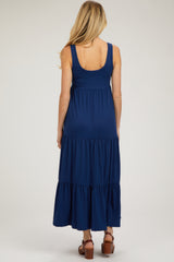 Navy Sleeveless Scoop Back Tiered Maternity Maxi Dress