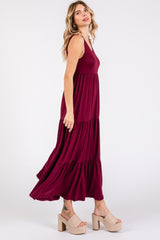 Burgundy Sleeveless Scoop Back Tiered Maxi Dress