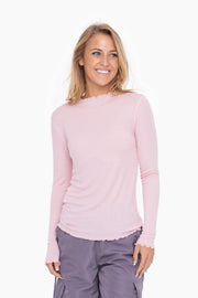 Light Pink Ribbed Lettuce Trim Top