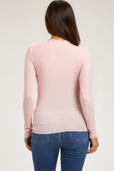 Light Pink Ribbed Lettuce Trim Maternity Top