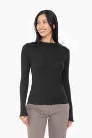 Black Ribbed Lettuce Trim Top