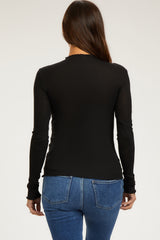 Black Ribbed Lettuce Trim Maternity Top