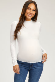 White Ribbed Lettuce Trim Maternity Top