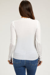 White Ribbed Lettuce Trim Maternity Top