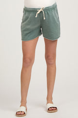 Green Faded Wash Maternity Drawstring Shorts