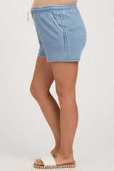 Blue Faded Wash Maternity Drawstring Shorts