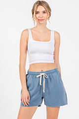 Blue Faded Wash Drawstring Shorts