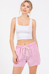 Pink Faded Wash Drawstring Shorts