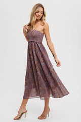 Purple Paisley Halter Smocked Midi Dress