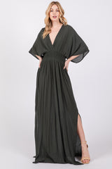 Olive Lightweight Deep V-Neck Maternity Maxi Dress